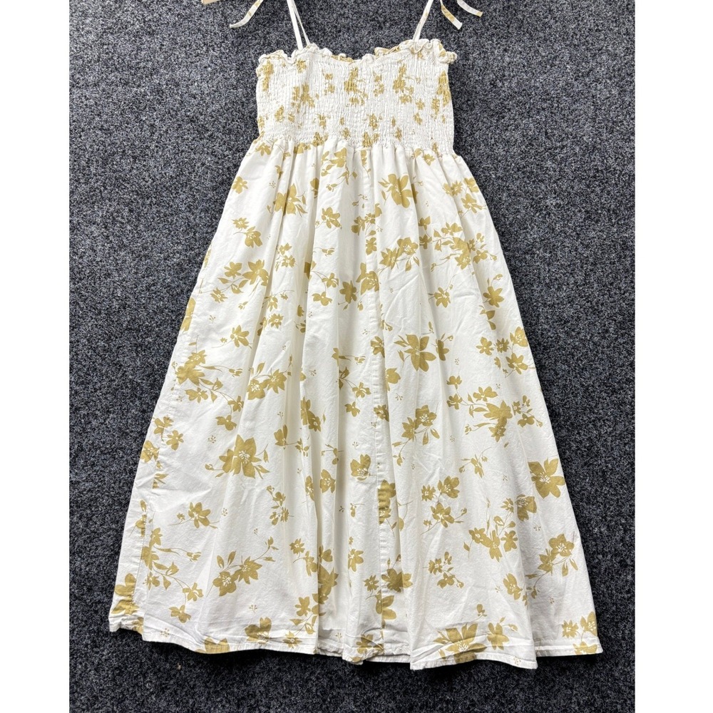 J.ING‎ Smocked Floral Dress Womens Size F One Size White Olive Strap Midi Maxi